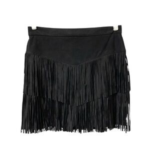 NWT Francesca's Collections Mi Ami Black suede Fringe Mini Skirt M festival